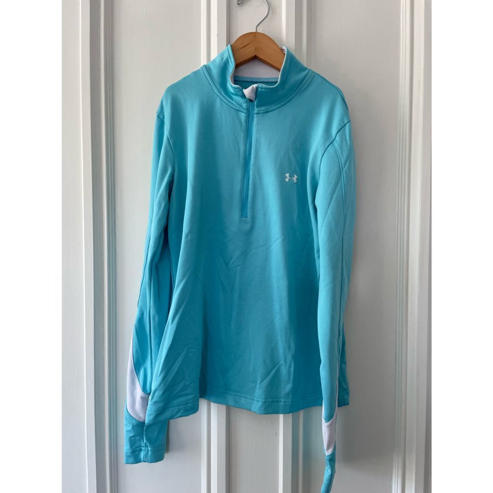 Under Armour light turquoise and white athletic zip top long sleeve M